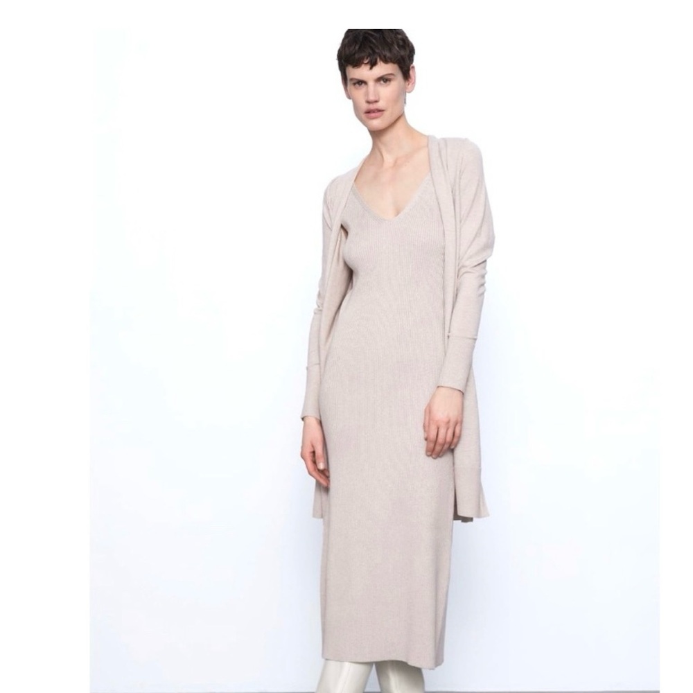 Zara Knit Sand Beige Dress - Small